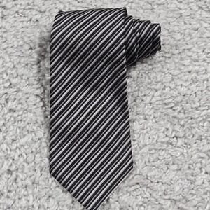 John Varvatos Mens Silk Striped Tie Black White Business Formal